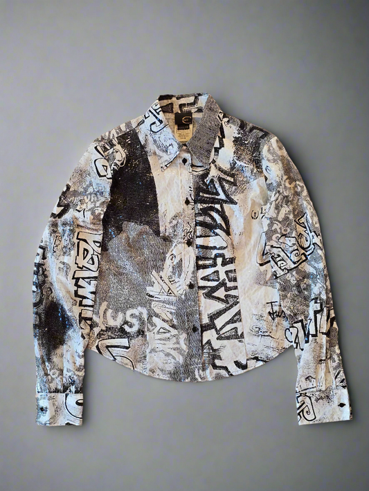 Just Cavalli – Graffiti print shirt & skirt set (early 2000s)
