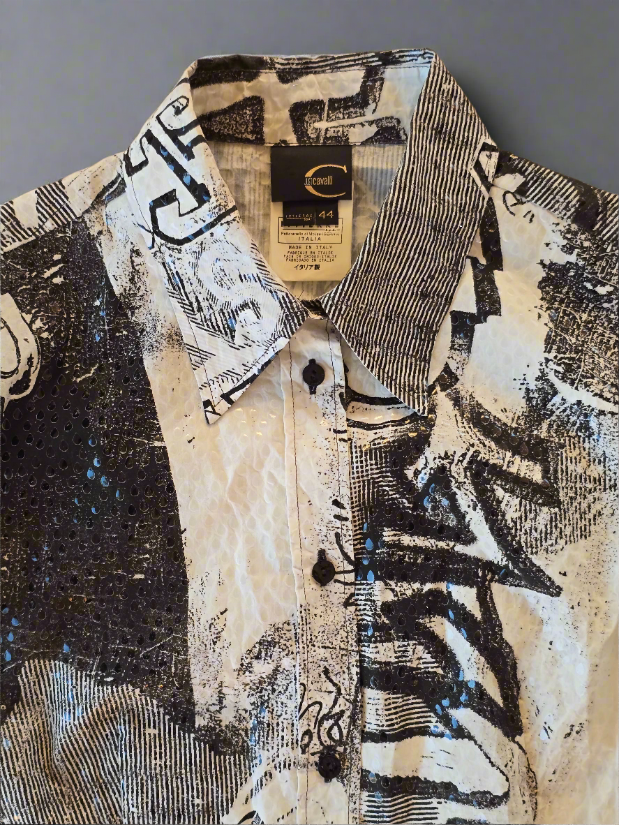 Just Cavalli – Graffiti print shirt & skirt set (early 2000s)