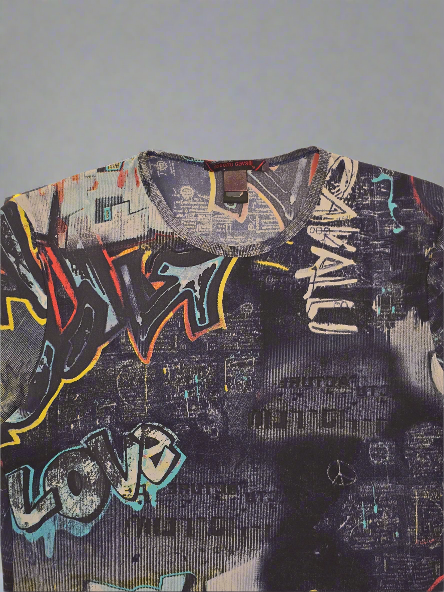 Roberto Cavalli - Multicolor Graffiti T-Shirt - Early '00s XS