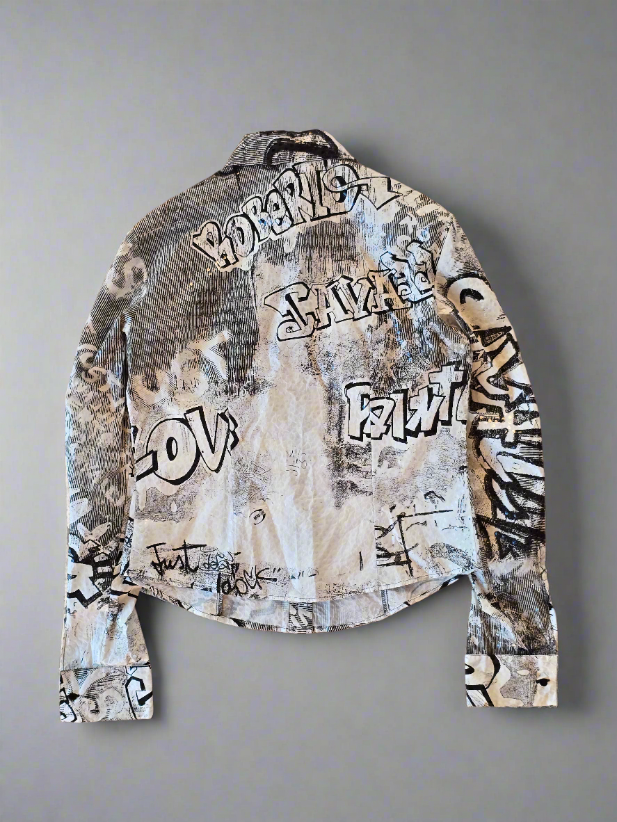 Just Cavalli – Graffiti print shirt & skirt set (early 2000s)