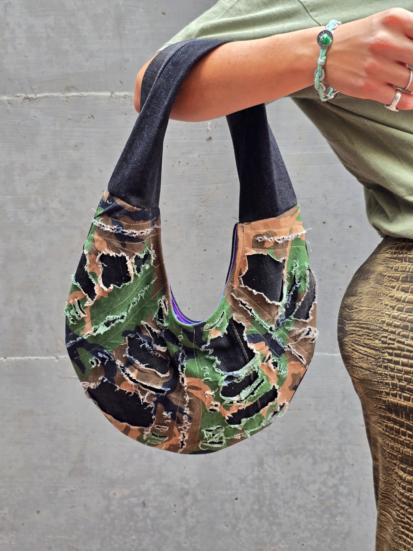 Black Denim/Camouflage Bag — Other Materials