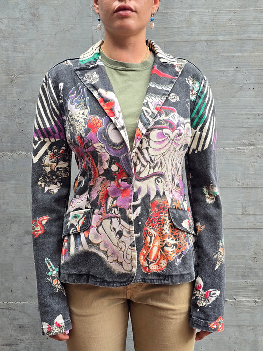 Just Cavalli Tattoo-Print Blazer – Early 2000s, Size S