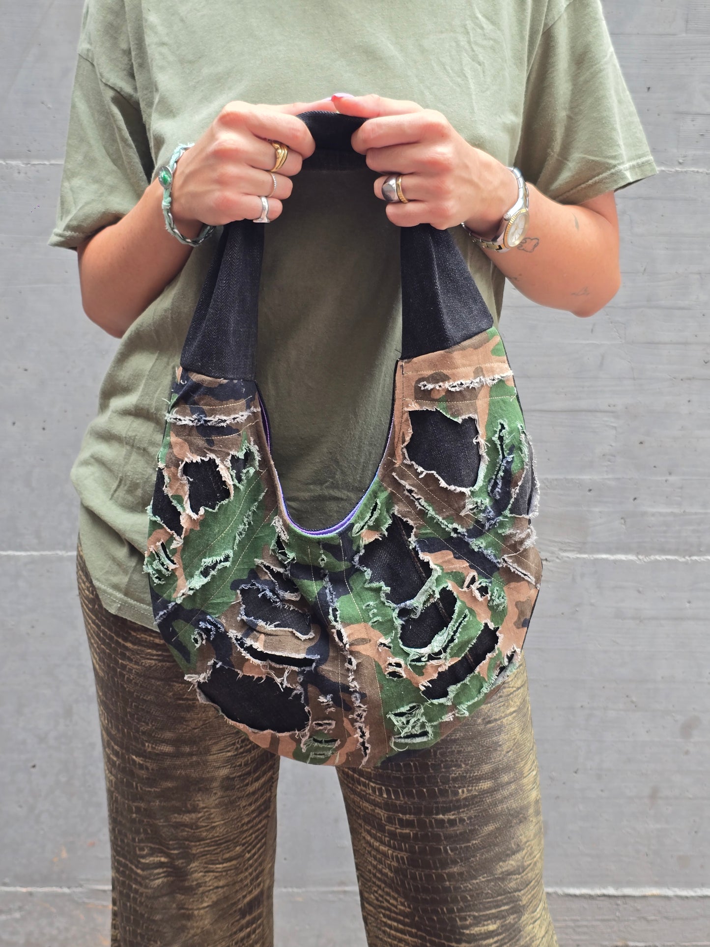 Black Denim/Camouflage Bag — Other Materials