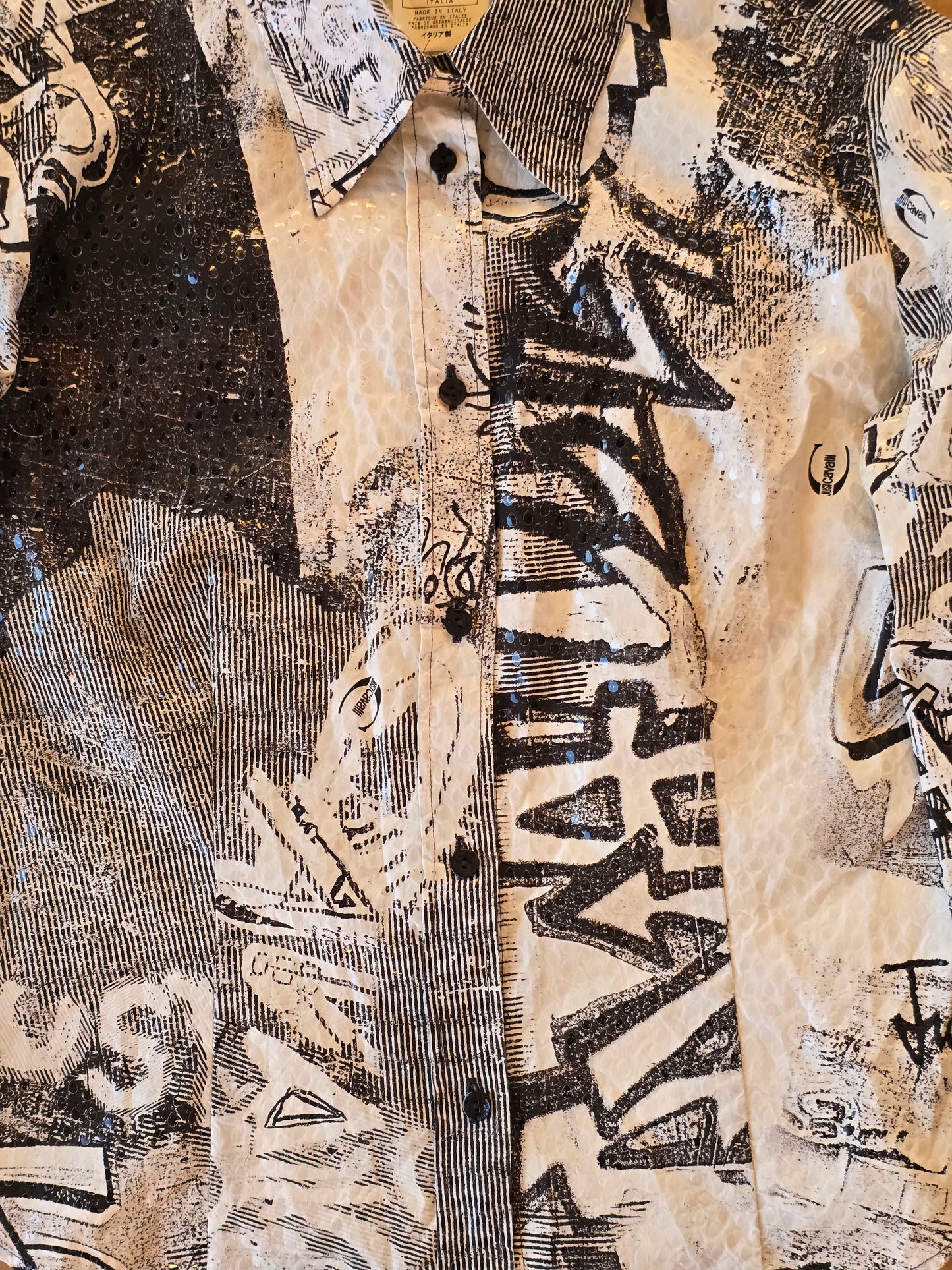 Just Cavalli – Graffiti print shirt & skirt set (early 2000s)